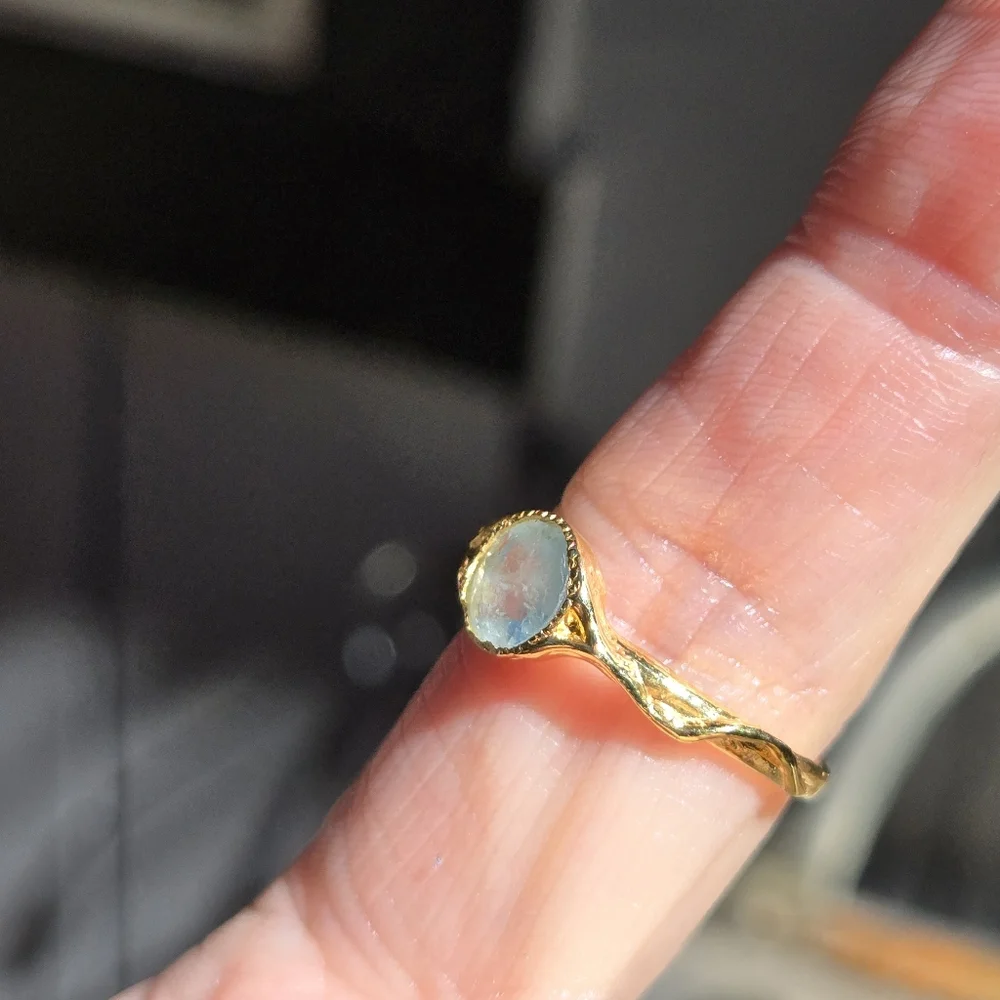 Aquamarine 1k 24k gold ring sz7.5 - Picture 4 of 11